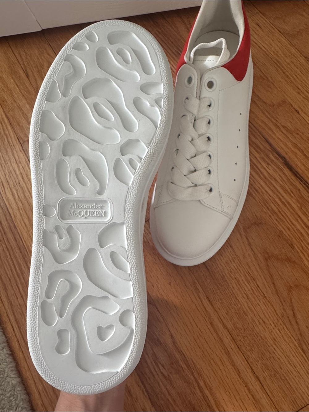 Alexander McQueen White Leather Sneakers with Red Heel Accent - Picture 4 of 4